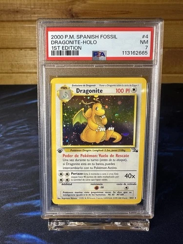 Pokemon 2000 P.M. Spanish Fossil Dragonite Holo 1st Edition #4/62 PSA 7 Low Pop