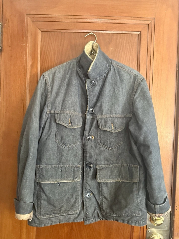 Abrigo de Rancho Denim Western Field Vintage Años 70 Forrado en Piel de Oveja Hecho en EE. UU. Talla 40 Foto 3 de 4