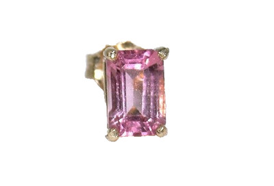 One Single Stud 14KT Yellow Gold 6x4 Emerald Pink Tourmaline Earring 14KTE19OTH