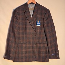 Stafford Signature Men's Plaid Wool Blazer 44R Classic Fit Gray Glen Brown New