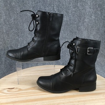 American Rag Fionn Boots Womens 9.5 M Combat Buckle Lace Up Mid-Calf Block Black