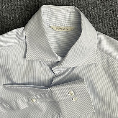 Suitsupply Dress Shirt ALBINI 1876 FABRICS Size like S-XS Blue White Pinstriped