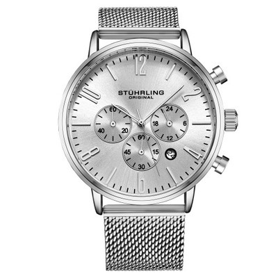 Stuhrling 3932 2 Monaco Date Chronograph Mesh Bracelet Mens Watch