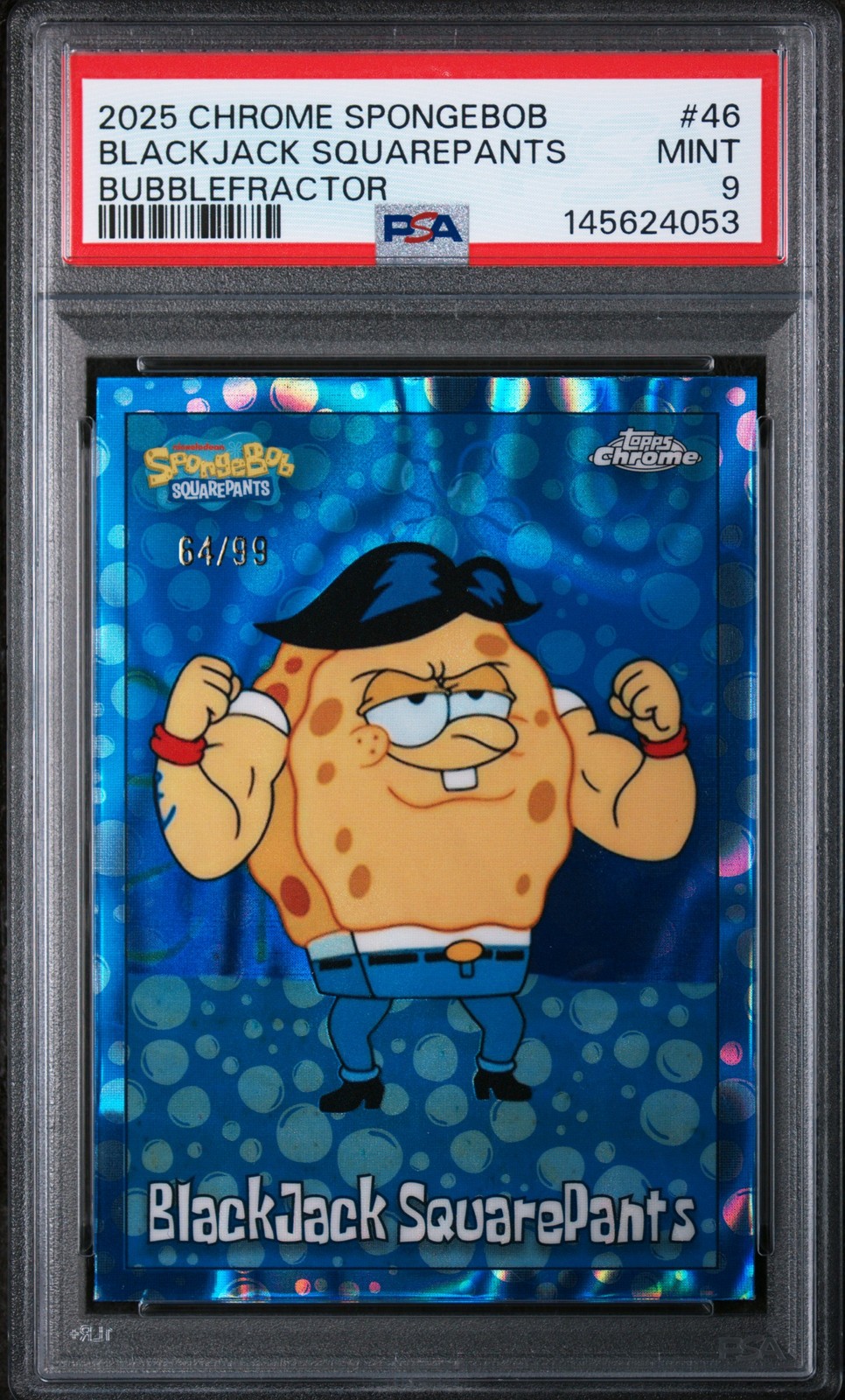 2025 TOPPS CHROME SPONGEBOB 25TH ANNIVERSARY BLACKJACK SQUAREPANTS 64/99 PSA 9