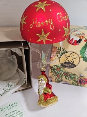 Inge-Glas Parachuting Santa ''Merry Christmas''  Germany, With Original Box