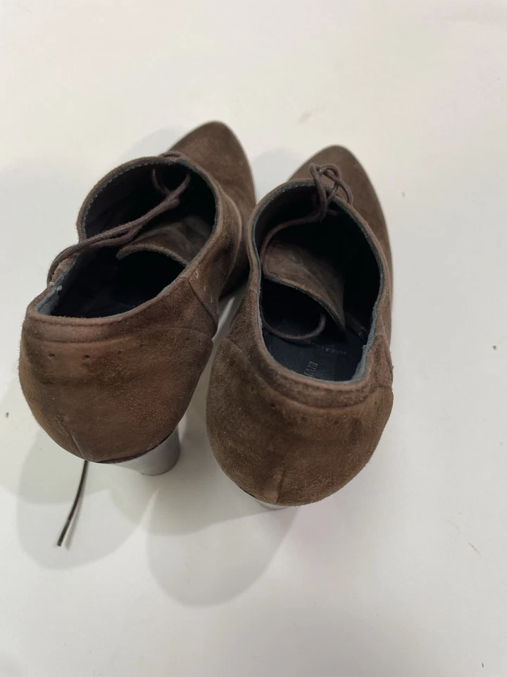 Tacones Oxford Alberto Fermani Marrón Gamuza Con Cordones Talla 37 Hechos en Italia Foto 3 de 4