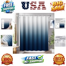 Shower Curtain, Cloth Ombre Blue Curtain Set with 12 Hooks, Washable Fabric N...