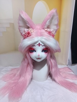 Fursuit Long haired Dog Fox Mascot Party Halloween Fur Cosplay(head)