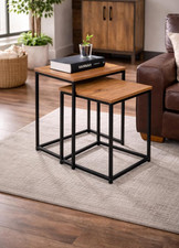 2 wooden cube side tables with black legs slide into each other brand new in box