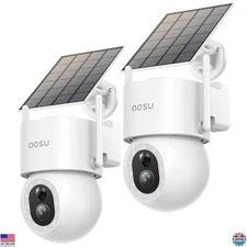 Wireless 3K 5MP Solar Security Cameras - 360° View, Color Night Vision, 2 Pack