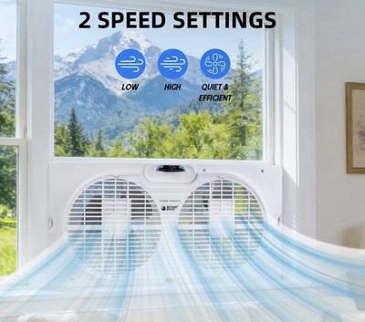 BHYON 22.5 in Window Fan Quiet Operation, 2-Speed, Corded Electric, White