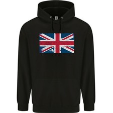 Distressed Union Jack Flag Great Britain Mens 80 Cotton Hoodie