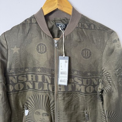 Get It On! Khakifarbene Bomberjacke mit psychedelischem Druck leichter Festivalmantel neu mit Etikett