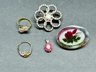 Vintage Gold Tone Costume Jewelry Lot – Rings,Pins Brooch,Pendant 5 Pieces