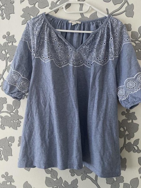 Women White Stuff Shirt Blue Cotton 38 / M / 46 #BUGQ