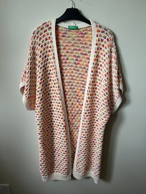 United Colors of Benetton Crochet Style Long Cardigan XS S M Edge to Edge Boho