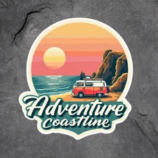 adventure coastline sticker vinyl decal camper van beach ocean retro travel