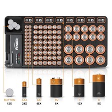 Battery Organizer Storage Case with No Lid Snap, Portable Large, black