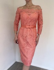 Ronald Joyce Coral Lace Dress UK 12 Fits 10 Off Shoulder Wedding Races