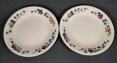 Vintage Corelle Garden Home Luncheon Salad Plates Birdhouse 6 3/4'' Set of 2