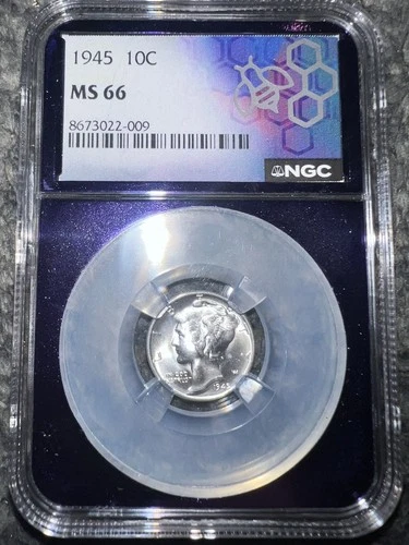 1945-P 10c Mercury Dime NGC MS66-Silver-Purple Core!