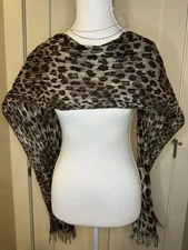 Women’s Leopard Print Metallic Crinkle Scarf 70” Long Lightweight Fringe Wrap