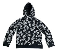 Nike Boys Medium All Over Print Logo Black White Hoodie Sweatshirt Sportswear