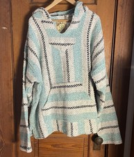 Baja Joe Mexican Hippie Boho XL Pullover Hoodie Teal Cream Unisex