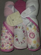 Buttons  Stitches Baby Girl 3 Pack Rolled/Carded Hooded Towels