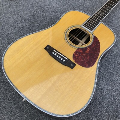 41 Inch D42 Yellow Solid Spruce Top Acoustic Guitar Abalone Ebony Open Tuners