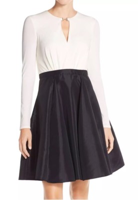 NEW $495.00 HALSTON HERITAGE Fit&Flare Egg Shell&Black Color Block Dress Sz  0 | eBay