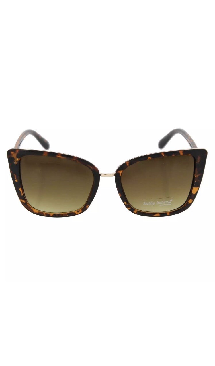 NEW Kathy Ireland Brown Oversized Tortoise Fashion Cat Eye Sunglasses $25