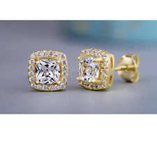 18K White Gold Plated Round Square Silver Cubic Zirconia Bling Stud Earrings