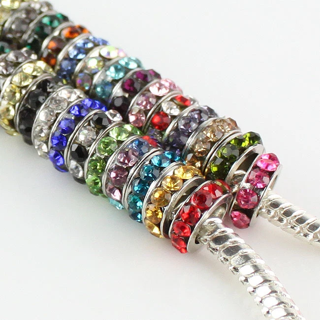 Silver Spacer Big Hole Charms Czech Crystal Beads 8mm Fit European Bracelet DIY - Image 3 of 4