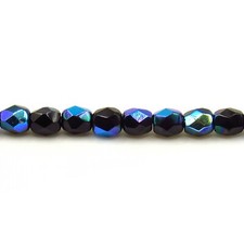 Jet Black AB - 50 Opaque 4mm Round Faceted Fire Polish Czech Glass Beads