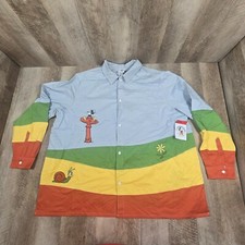 NEW Disney Shirt Adult XL Blue Green Mickey  Co Embroidered Button Up Retro NWT