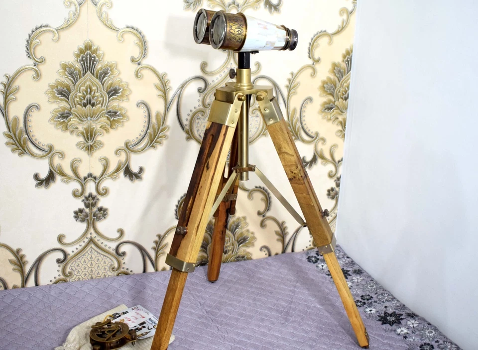 Deluxe Brass Binocular w/Clear-Sharp Optics-Presented w/ A  Wooden Tripod Stand - Image 4 of 4