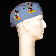 Disney Mickey Mouse  USA Flag on Blue Theme Scrub Hat