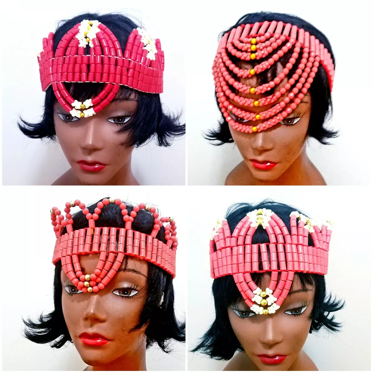 Nigerian Edo Igbo Wedding costume Beaded Head Piece. Princess Bridal Crown
