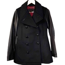 Coach Black Coat Wool Leather Women Xs Or Small Designer Vgc