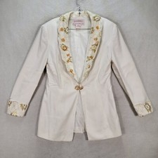 Vtg 90s Gospel Womens Blazer White Floral Lace Collar Maximalist Church Size 14w
