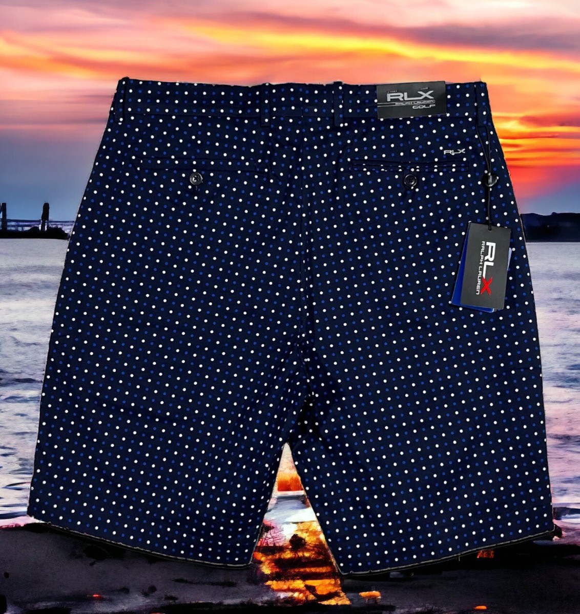 Ralph Lauren RLX PGA Golf Tour Tiger Shorts Navy Blue Dot Print
