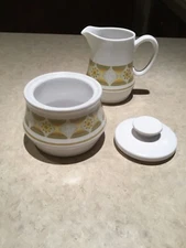 VTG Noritake Progression Sunglow Cream & Sugar Set Yellow, Green & White Nice