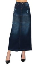 Women's Juniors/Plus Size Stretch Denim Long Moto Skirt