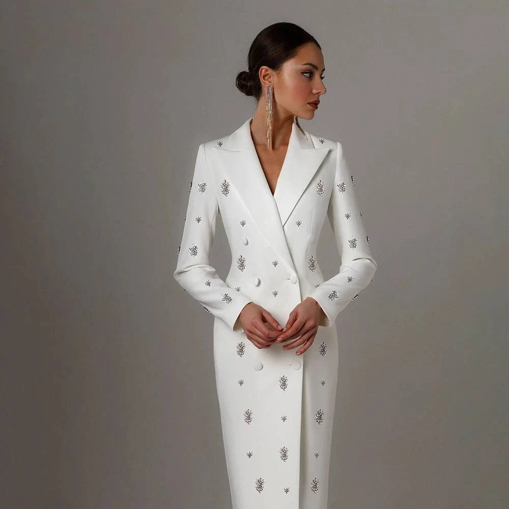 Luxury Women Suit Peak Lapel Rhinestone Casual Double Breasted Jacket Dresses