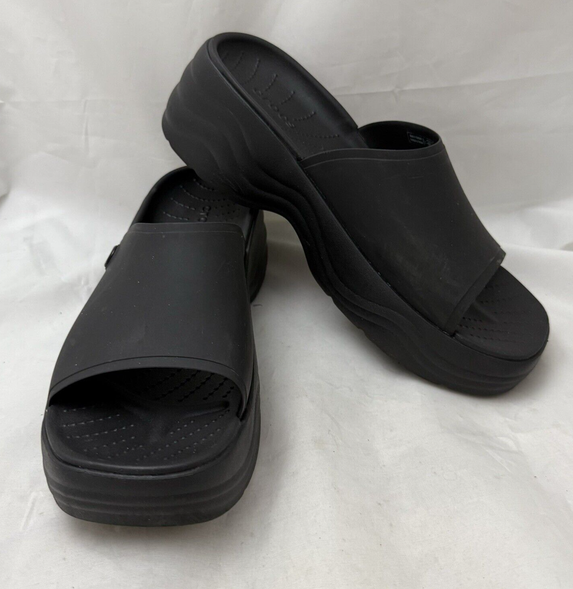 靴 Front cross ribbon platform sandal black Crocs Skyline Women's Platform Sandal Size 10 Black Block Heel