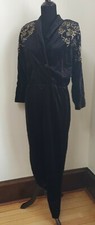 Vintage Black Velvet with Gold detail elastic waist, Jumpsuit Sz 14 MADE IN USA