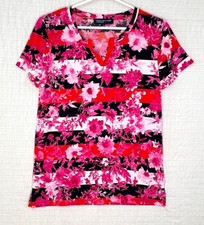 EUC Jones NY Signature Woman's V Neck Short Sleeve Shirt/Top Sz S Floral/Stripe