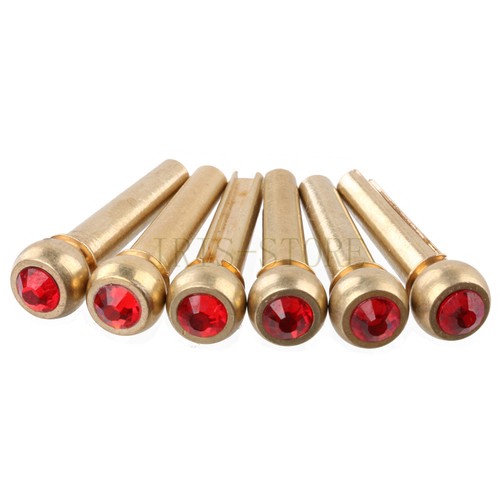 6PCS Brass Guitar Bridge Pins End Pin w/ Crystal Dot for Acoustic Guitar - Picture 6 of 11
