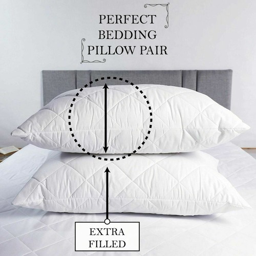 Quilted Pillows Jumbo Soft Bounce Back Extra Filled Hollowfibre Pillow - 2 Pack - Picture 1 of 12